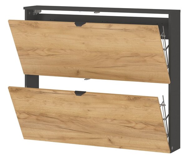 Antracytowo-naturalna uchylna szafka wisząca na buty w dekorze dębu 100x85x19 cm Renell – Germania