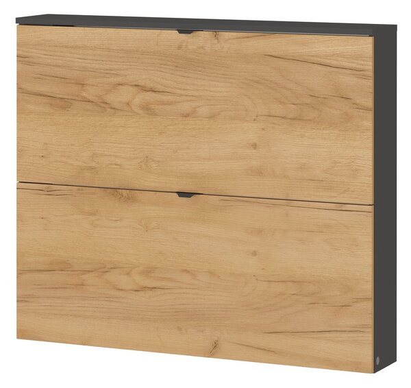 Antracytowo-naturalna uchylna szafka wisząca na buty w dekorze dębu 100x85x19 cm Renell – Germania