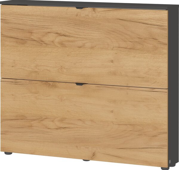 Antracytowo-naturalna uchylna szafka wisząca na buty w dekorze dębu 100x85x19 cm Renell – Germania