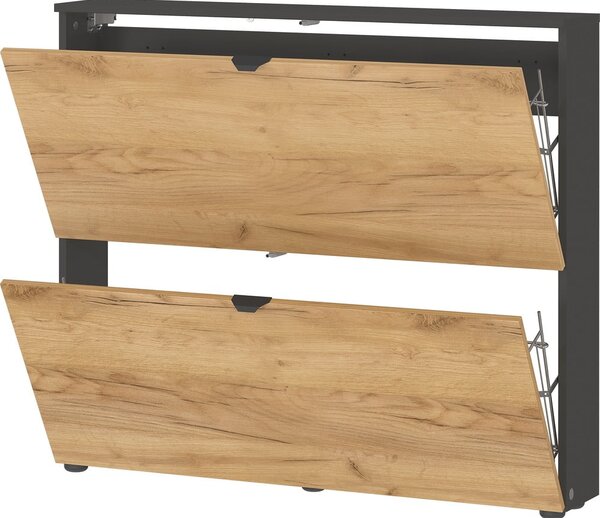 Antracytowo-naturalna uchylna szafka wisząca na buty w dekorze dębu 100x85x19 cm Renell – Germania