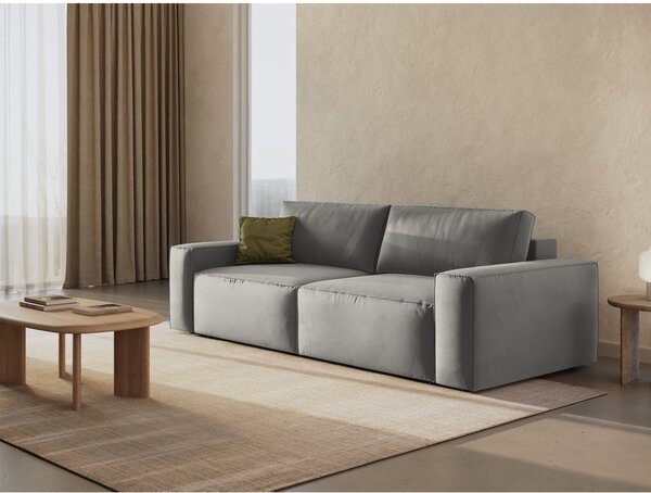 Jasnoszara aksamitna rozkładana/ze schowkiem sofa 247 cm Jodie – Micadoni