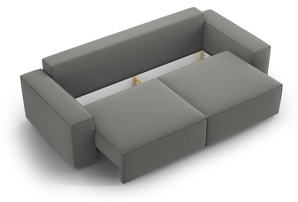 Jasnoszara aksamitna rozkładana/ze schowkiem sofa 247 cm Jodie – Micadoni