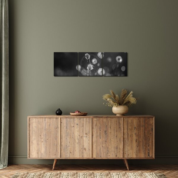 Obraz - Trawa bawełniana na łące (z zegarem) (90x30 cm)
