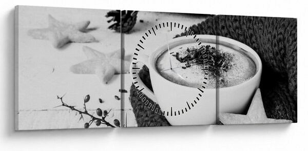 Obraz - Zimowe cappuccino (z zegarem) (90x30 cm)
