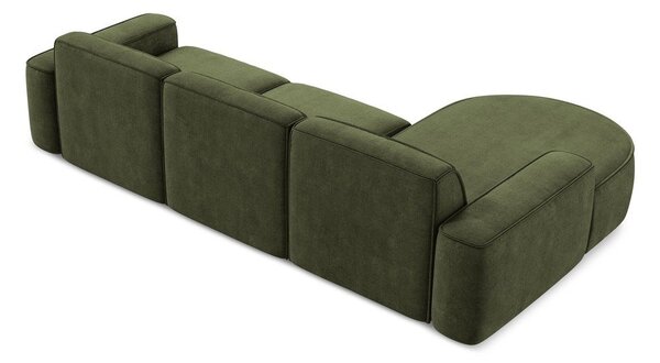 Zielony narożnik z tkaniny szenilowej (lewostronny/z szezlongiem) Omao – Makamii