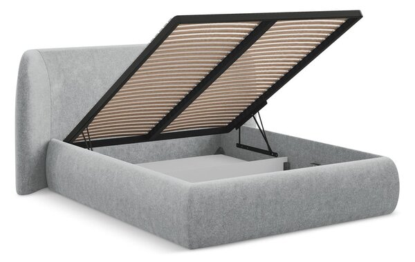 Jasnoszare tapicerowane łóżko dwuosobowe ze schowkiem i stelażem 160x200 cm Hauke – Makamii