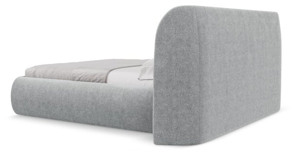 Jasnoszare tapicerowane łóżko dwuosobowe ze schowkiem i stelażem 160x200 cm Hauke – Makamii