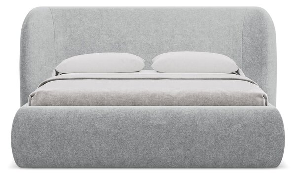 Jasnoszare tapicerowane łóżko dwuosobowe ze schowkiem i stelażem 160x200 cm Hauke – Makamii