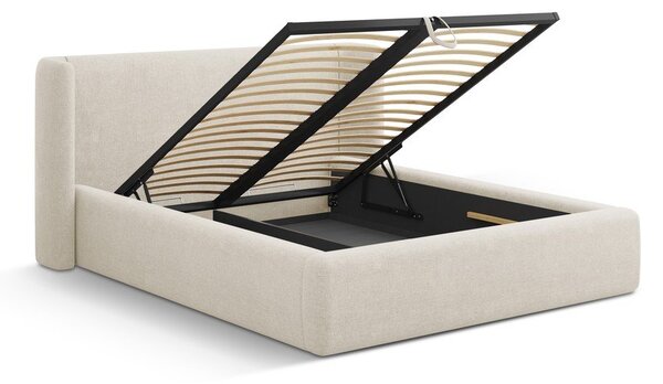 Kremowe tapicerowane łóżko dwuosobowe ze schowkiem ze stelażem 200x200 cm Jason – Windsor & Co Sofas