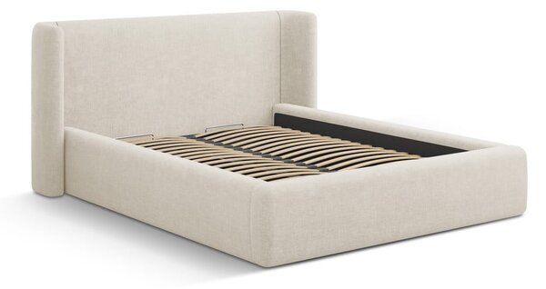 Kremowe tapicerowane łóżko dwuosobowe ze schowkiem ze stelażem 200x200 cm Jason – Windsor & Co Sofas