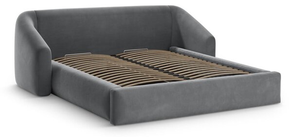 Szare tapicerowane łóżko dwuosobowe ze schowkiem ze stelażem 140x200 cm Campi – Cosmopolitan Design