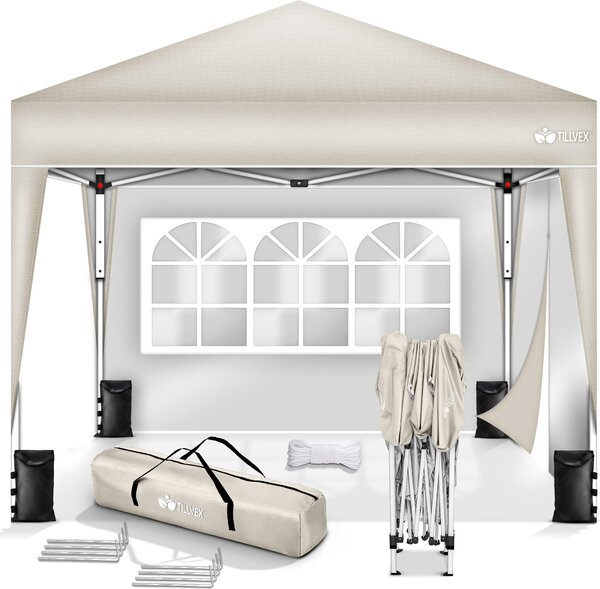 Tillvex altana 3x3m beowa - z 2 wodoodpornymi panelami bocznymi | skadana altana pop-up z regulacj wysokoci | namiot ogrodowy ochrona UV 50+ | namiot imprezowy z torb do ogrodu