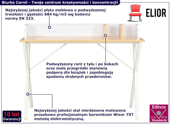 Skandynawskie biurko z metalowym stelażem biały + brązowy T2-R23