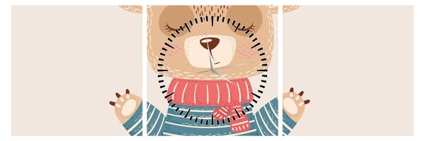Obraz - Beżowy miś z koroną (z zegarem) (90x30 cm)
