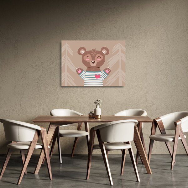 Obraz na szkle - Miś w koszulce w paski (70x50 cm)
