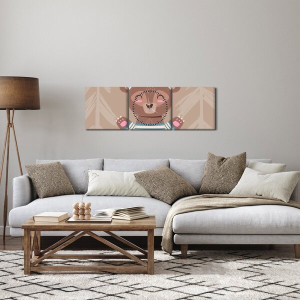 Obraz - Miś w koszulce w paski (z zegarem) (90x30 cm)