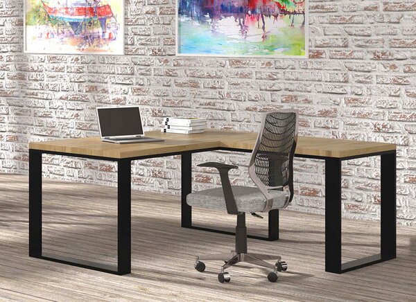 Dębowe loftowe biurko z dostawką 170 x 80 + 70 x 90 W8-F51