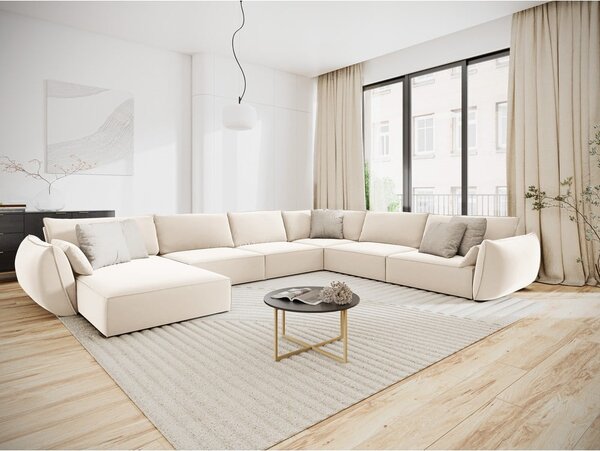 Beżowy aksamitny narożnik (prawostronny/w kształcie litery U) Vanda – Mazzini Sofas