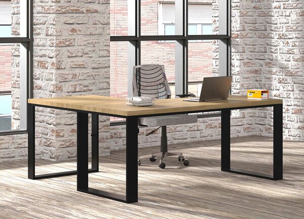 Dębowe loftowe biurko z dostawką 170 x 80 + 70 x 90 W8-F51