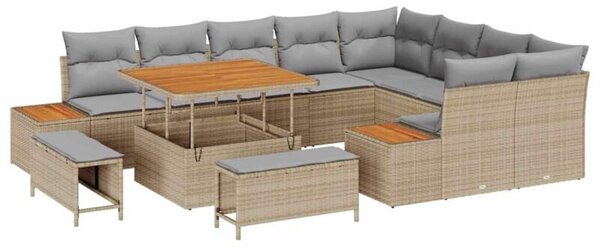 Zestaw Mebli Ogrodowych Komplet Wypoczynkowy 12-Częściowy Beżowy Rattan Na Taras Balkon Ogród