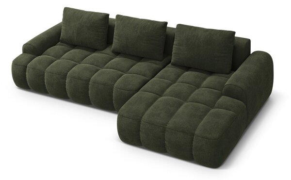 Zielony aksamitny rozkładany/ze schowkiem narożnik (prawostronny/z szezlongiem) Linz – Cosmopolitan Design