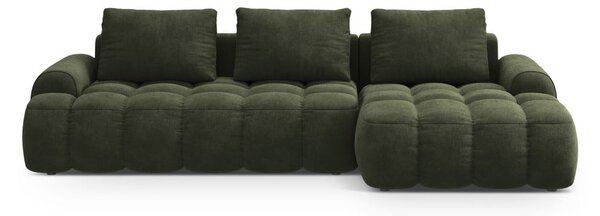 Zielony aksamitny rozkładany/ze schowkiem narożnik (prawostronny/z szezlongiem) Linz – Cosmopolitan Design