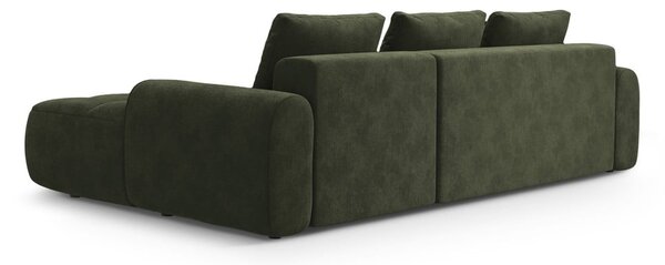 Zielony aksamitny rozkładany/ze schowkiem narożnik (prawostronny/z szezlongiem) Linz – Cosmopolitan Design
