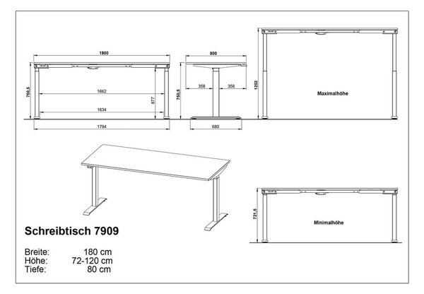 Biurko z elektryczną regulacją wysokości 80x180 cm Agenda – Germania