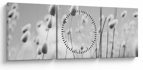 Obraz - Trawa z ogonkiem króliczka Boho (z zegarem) (90x30 cm)