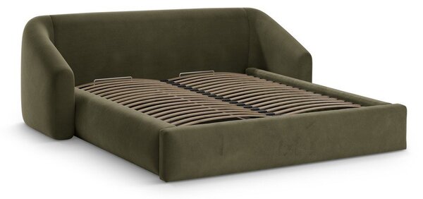 Zielone tapicerowane łóżko dwuosobowe ze schowkiem ze stelażem 140x200 cm Campi – Cosmopolitan Design