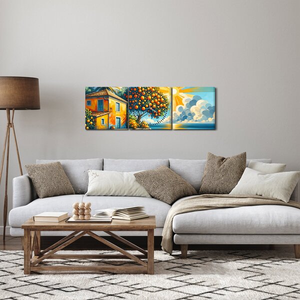 Obraz - Dom z pomarańczami I. (z zegarem) (90x30 cm)