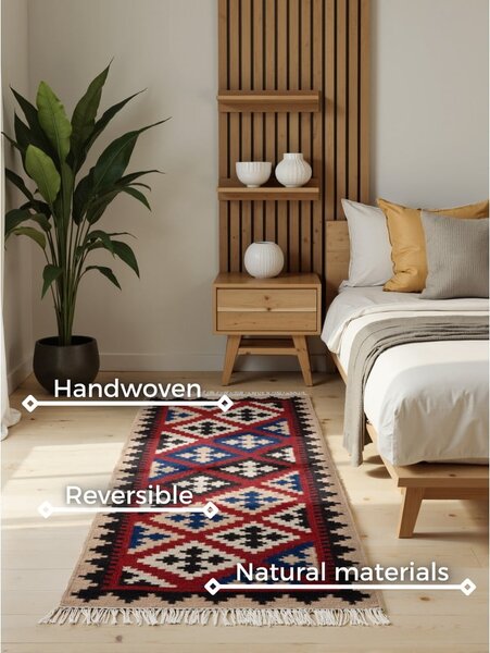 Czerwony wełniany chodnik dwustronny tkany ręcznie 60x190 cm Kamal Rami – Nouristan