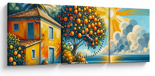Obraz - Dom z pomarańczami I. (z zegarem) (90x30 cm)