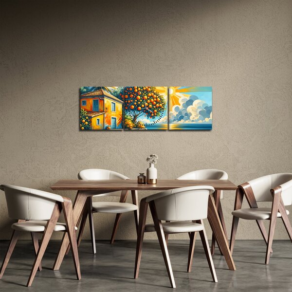 Obraz - Dom z pomarańczami I. (z zegarem) (90x30 cm)