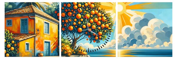 Obraz - Dom z pomarańczami I. (z zegarem) (90x30 cm)