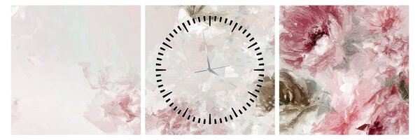 Obraz - Malowanie różowych kwiatów (z zegarem) (90x30 cm)