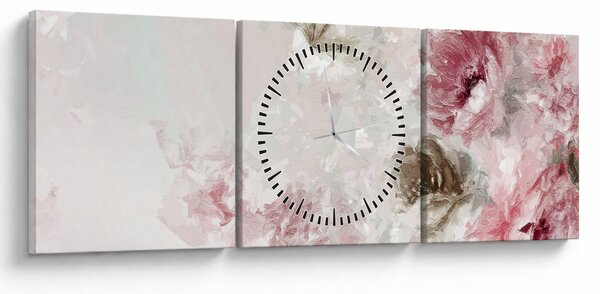 Obraz - Malowanie różowych kwiatów (z zegarem) (90x30 cm)