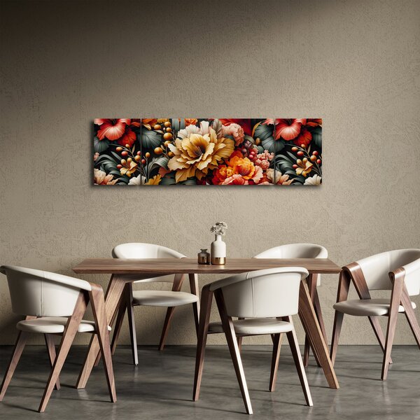 Obraz - Pomarańczowo-czerwone kwiaty (170x50 cm)