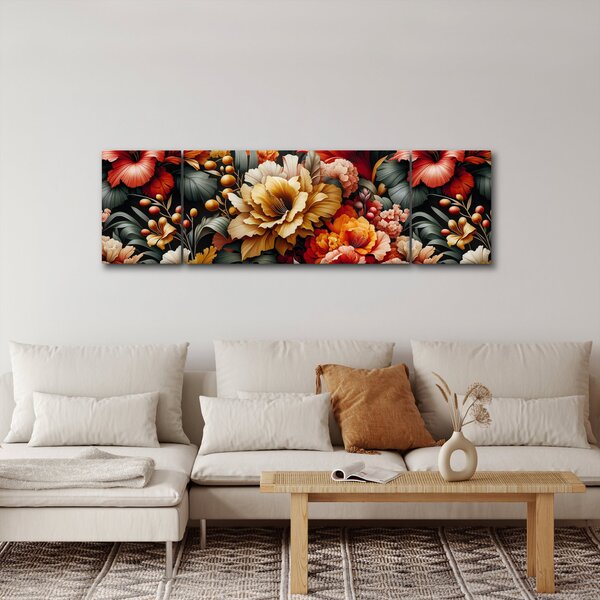 Obraz - Pomarańczowo-czerwone kwiaty (170x50 cm)
