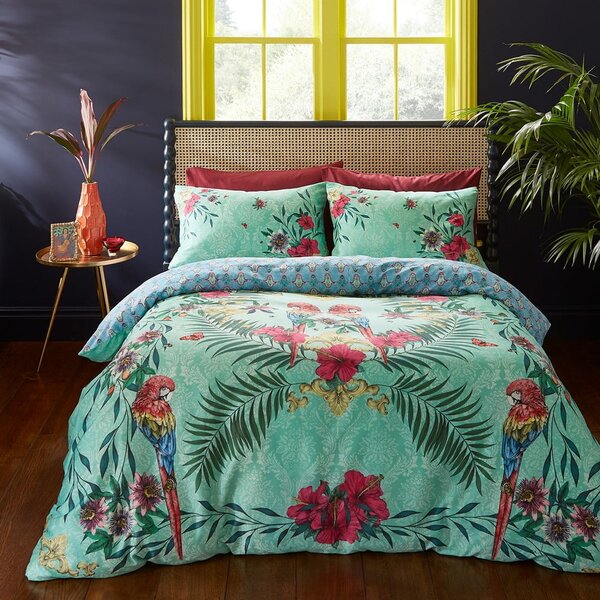 Zielono-niebieska pościel dwuosobowa z satyny bawełnianej 230x220 cm Paradise Parrot – Matthew Williamson