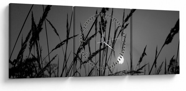 Obraz - Łąka z zachodem słońca (z zegarem) (90x30 cm)