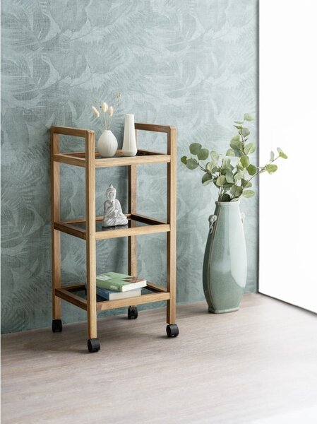 Czarno-naturalny regał łazienkowy z litego drewna akacjowego 35x76,5 cm Fondi – Wenko