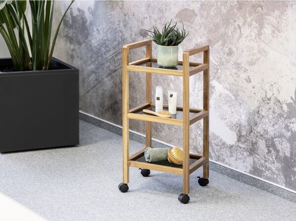 Czarno-naturalny regał łazienkowy z litego drewna akacjowego 35x76,5 cm Fondi – Wenko