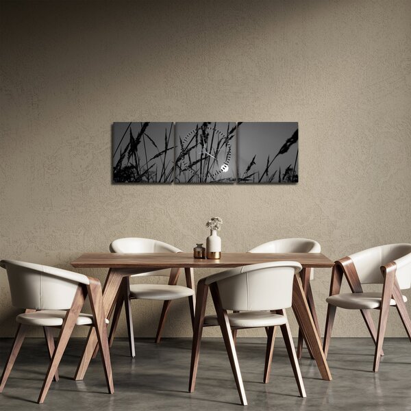 Obraz - Łąka z zachodem słońca (z zegarem) (90x30 cm)