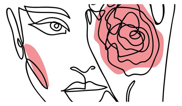 Obraz - Line art twarz z różą (170x50 cm)