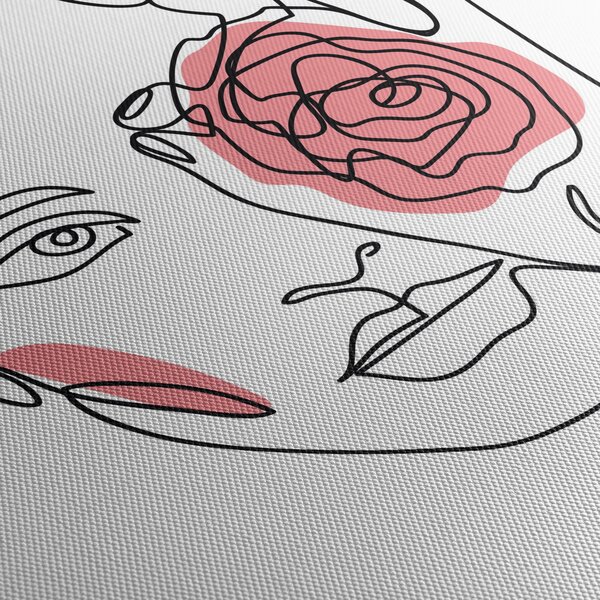 Obraz - Line art twarz z różą (170x50 cm)