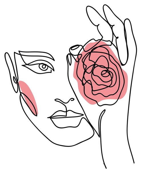 Obraz na szkle - Line art twarz z różą (70x50 cm)