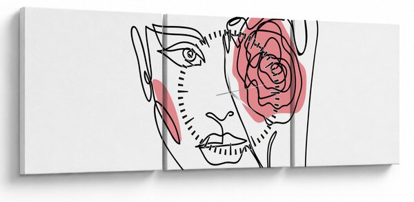 Obraz - Line art twarz z różą (z zegarem) (90x30 cm)