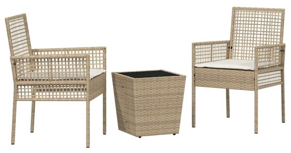Zestaw Mebli Ogrodowych Bistro Z Poduszkami 3-Częściowy Beżowy Rattan Na Taras Balkon Ogród