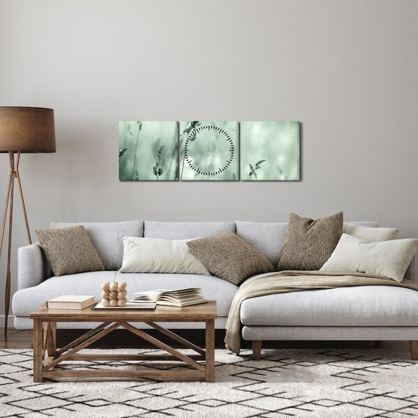 Obraz - Zielona łąka (z zegarem) (90x30 cm)